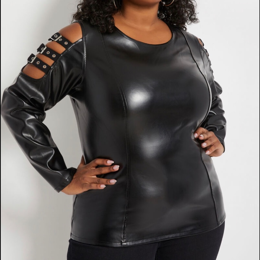 Ashley Stewart Faux Leather Blouse